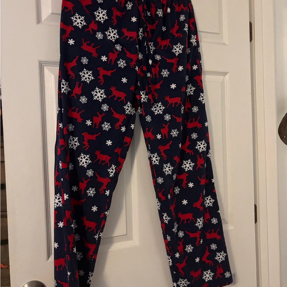 Club Room Mens Pajama Bottoms - Blue with Red and White Snowflake Design